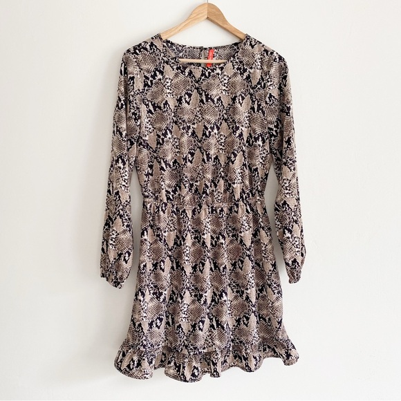 Joe Fresh Snakeskin Print Ruffle Hem Long Sleeve Dress – Size Small - Picture 8 of 13